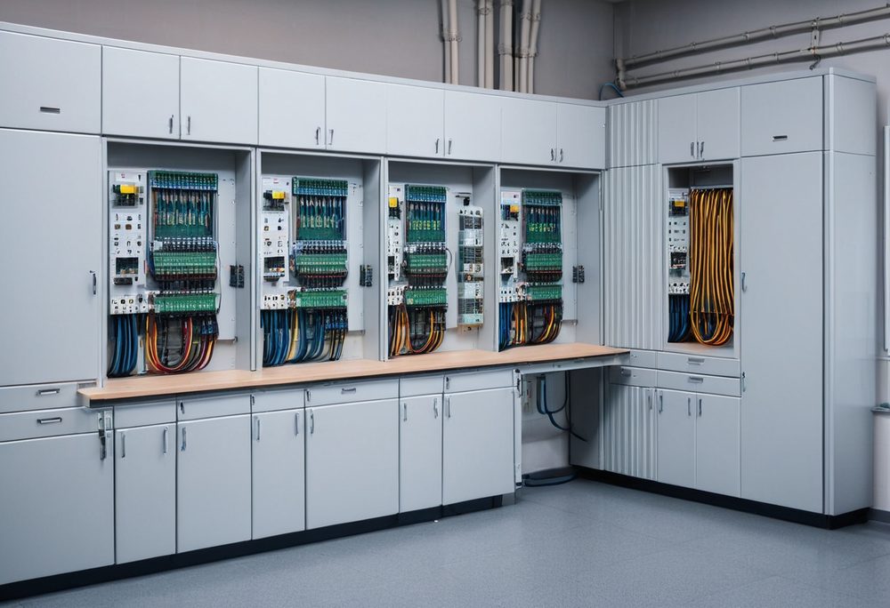 Atelier électricité avec platines de câblage